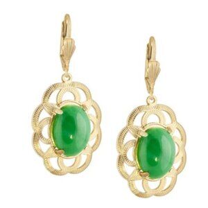 Alzerina Magnolia Earrings Jade 24kt Gold Plated Filigree Drop Earrings Alzi